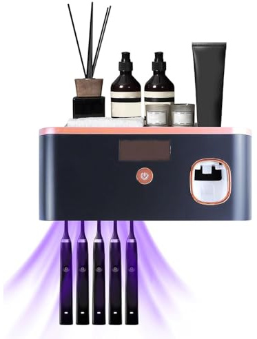 UV Zahnbürsten Sterilisator, Halter für UV Zahnbürsten Desinfektionsmittel, Zahnbürstenhalter Wand Zahnpastaspender für 5 Zahnbürsten, Zahnbürstenhalter Elektrische für Kinder und Erwachsene