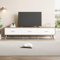 Mueble TV retro, Mesa TV Madera, Mueble de TV Bajo 150 cm Ancho, Panel de TV Bajo, Soporte TV para Salon y Dormitorio, Madera Clara, Panel de Puerta Blanco con Vetas Vintage, 150 x 35 x 39 cm