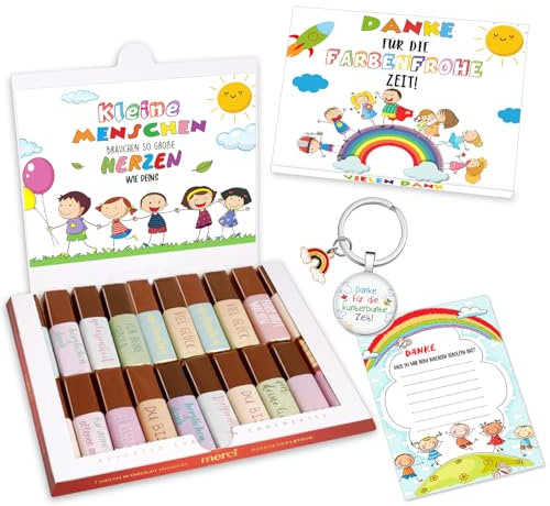 YANSYUN Geschenk Erzieherin Abschied Merci Aufkleber Set für Erzieherin mit Aufklebern Danke Karten Schlüsselanhänger Abschiedsgeschenk Erzieherin für Kita Erzieher Kindergarten