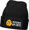 MoonWorks® Herren Beanie mit Patch Strickmütze Spruch Meme Psychisch am Ente Lustig Mütze Männer Schwarz Unisize