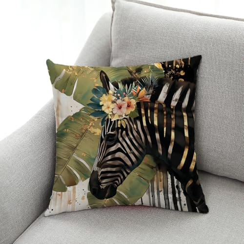 Kissenbezug 50X50 Zebra Dekokissen Sofakissen Samt, Kurzer Plüsch Zierkissenbezug Mit Unsichtbarer Reißverschluss,Waschbare Langlebig Outdoor Kissen,Deko Kissenhüllen Wohnzimmer