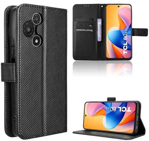 Rojeuinn Coque pour TCL 60 R 5G Protection Case, Étui de Protection Portefeuille Antichoc Premium Fibre -Housse Étui Compartiments pour Cartes et Fermeture magnétique- Noir