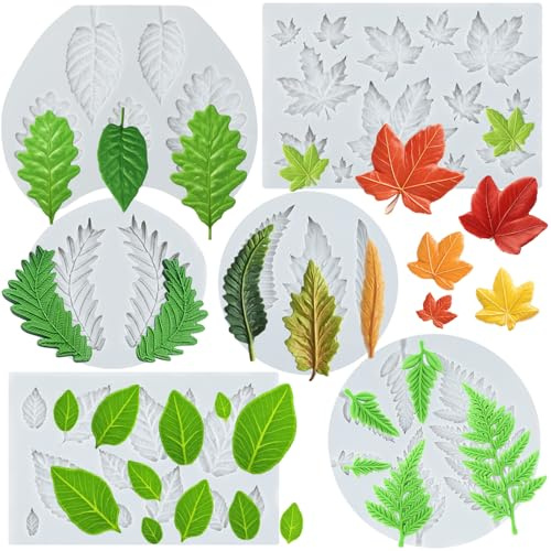 Sijiangmold Blatt Silikonformen Ahornblatt Fondantform Rosenblätterform Farnblätter Süßigkeitenformen Für Kuchendekoration Schokolade Cupcake Topper Polymerton Blütenpaste 6er Set