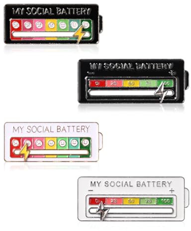 Pumwoy 4 Stück Social Battery Pin, Brosche für Soziale Batterie Slider Social Battery Badge, Legierung Stimmungsbatterie Brosche, Soziale Batterie Lustige Brosche Für Soziale Stimmung Für 7 Tage