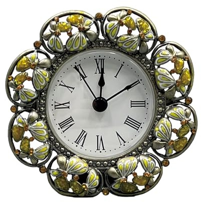 OUSEITECH Blume Emaille Tischuhr, Vintage Grün Schmetterling Dekorative Uhr, Vintage Desktop Ornament, Mini Blumenform Ornament, Geeignet für Regal, Schlafzimmer, Nachttisch, Schreibtisch, Geschenk