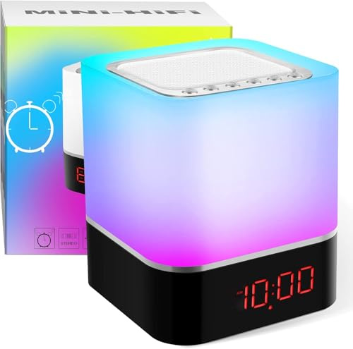 BatdTech Bluetooth Lautsprecher mit Licht, Nachttischlampe Touch Dimmbar, RGB LED Lampe mit Wecker, Tragbare Bluetooth Tischlamp Geschenk für Mädchen Kinder Teenager
