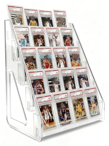 Oncpcare großer 5 stufiger Sammelkarten Display Ständer für Sammelkarten Slabs Toploader Postkarten und Schreibtischorganisation | transparentes vertikales Regal