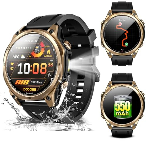 Anywise W1 AI Montre Connectée Homme, 5ATM Dual-Band GPS Tactical Watch,1,43'' AMOLED Screen, 170+ Modes Sport, Appel Bluetooth,18 Days Battery,LED Flashlight,Compass,pour Android/iOS,3 Strap