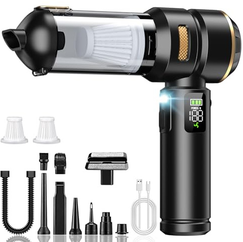 Aurvite Handstaubsauger Akku 4-in-1, 32000Pa Auto Staubsauger Stark, Handstaubsauger Auto, LCD Display Autostaubsauger, Bürstenlosem Motor, 3-Gang 300000 U/min Staubsauger für Auto/Büro/Tierhaare