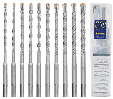 HIGHDRIL Coffret Forets à Béton SDS Plus- Jeu de 10 mèches à maçonnerie carbure 5/6/8/10/12mm (longueur 160mm) pour béton, brique, pierre, granit