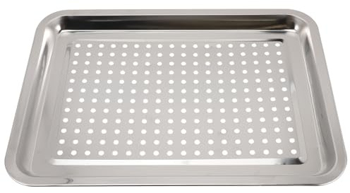 Stainless Steel BBQ Cooking Tray, Rectangular Grill Pan with Drainage | Silver Finish, Lightweight Compact Build, Smooth Edges, for Fish Roasting, Camping Grilling, Home and Weekend Use