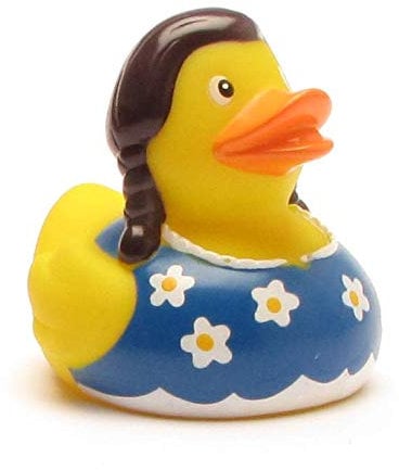 Duckshop I Badeente I Quietscheente I Ente Dirndl I L: 7,5 cm I inkl. Badeenten-Schlüsselanhänger im Set