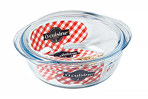 Ôcuisine 204AC00/1043 - Cacerola Redonda de Vidrio al Boro con Tapa, Transparente, 1.6 l, 32 x 22 x 25 cm
