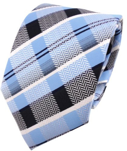 TigerTie Designer Krawatte in blau hellblau silber weiß marine gestreift