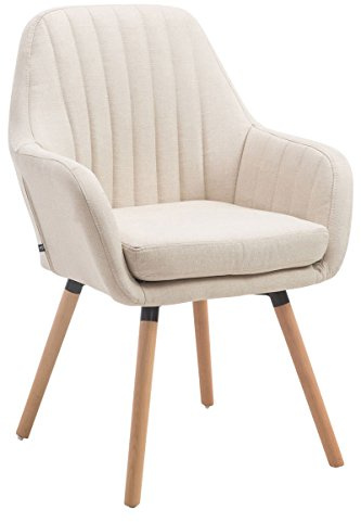 CLP Retrostuhl Florian Mit Hochwertiger Polsterung Und Stoffbezug I Esszimmerstuhl Mit Einer Sitzhöhe Von 49 cm Farbe Creme Gestell Farbe Natur