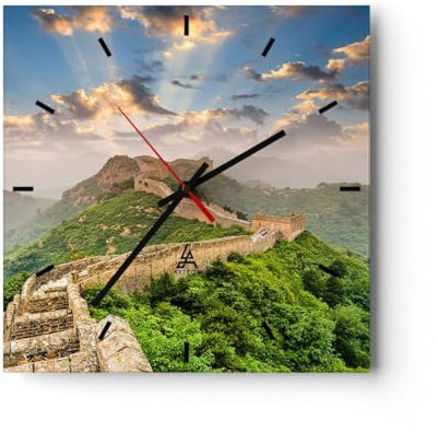 Modern Wanduhr Wand Berg asiatisch China 40x40cm Quadrat Groß Wand Uhr Glas Analog Zimmeruhren Küche Büro Wohnzimmer Glasuhr Wall Clock Dekoration Design Wanddekoration Küchenuhr C3AC40x40-3069