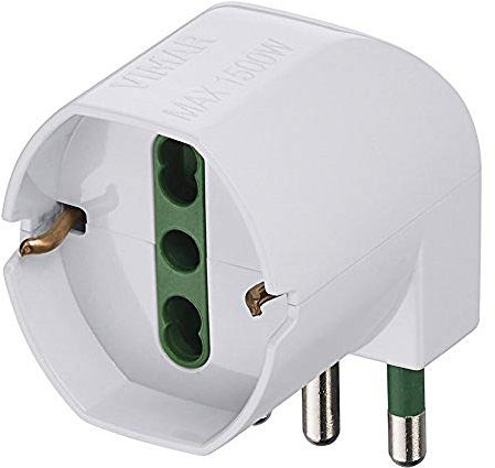 Vimar RI.00305.B Adattatore semplice SICURY 250 V~ sfalsato, max 1500 W, spina 2P+T 16 A standard italiano tipo S17, una presa 2P+T 16 A universale standard italiano tipo P40 a 90°