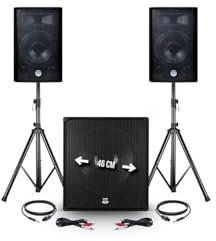 Pack Sono 2400W - 2 Enceintes 30cm/12 + Caisson 46cm/18 + Pieds + Câbles BM Sonic 1812