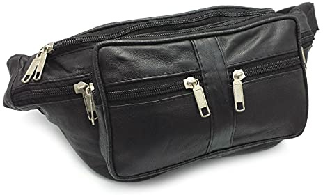 ODS:UK® Real Leather Bum Waist Bag Travel Holiday Money Belt Pouch Black Change BUMBAG (Black - Style 3)