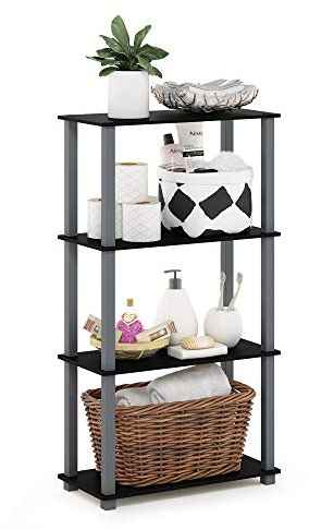 Furinno Turn-S-Tube 4-stufiges, werkzeugloses Eckregal, Schwarz | Bücherregal, Aufbewahrungsregale, für Ordnung, Wohnzimmer, Garage, Heimbüro
