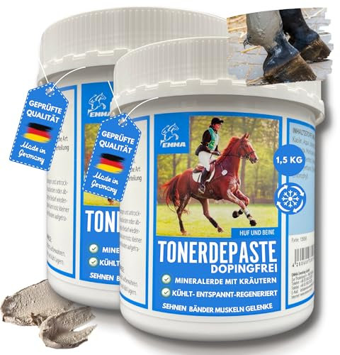 EMMA essigsaure Tonerde für Pferde Tonerde Pferd Dopingfrei 2 x 1,5 Kg - Pferdebalsam Kühlend - Tonerdepaste Mineralerde Heilerde Paste Kühlgel Pferd Muskelkater Entspannung Muskeln Sehnen für Tiere