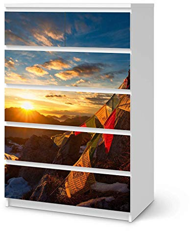 Möbeltattoo passend für IKEA Malm Kommode 6 Schubladen (hoch) I Möbeldekoration - Möbel-Aufkleber Folie Tattoo I Deko DIY für Schlafzimmer, Wohnzimmer - Design: Tibet