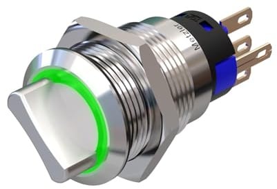 Metzler - Drehschalter 19mm - LED Ringbeleuchtung 230 V Grün - IP50 IK10 - Edelstahl - Lötkontakte
