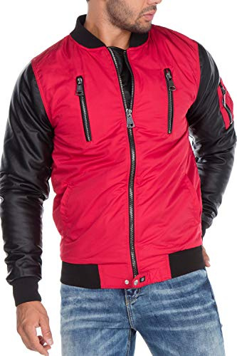 Cipo & Baxx Herren Jacke CJ175 Rot – Moderne Bomberjacke im Casual Streetwear Stil mit Reißverschluss, Taschen & Rippbündchen – Stylische Übergangsjacke für Alltag, Freizeit & Party - CJ175 Rot L