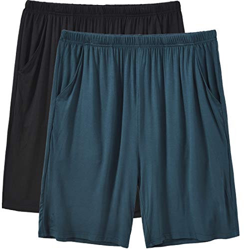 MoFiz Pantaloni Corti Pigiama Uomo Modal Pantaloncini Morbidi Shorts con Tasche 2 Pezzi Blu/Nero M