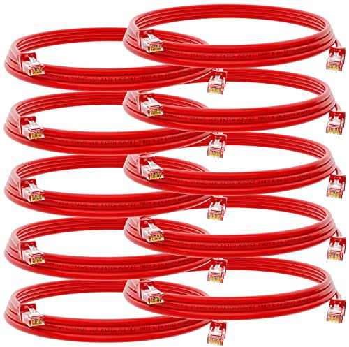 HB-DIGITAL 10x 1m Patchkabel RJ45 LAN CAT 6 Ethernetkabel Netzwerkkabel bis zu 1 Gbit/s CAT 6 Kupfer Profi U/UTP DSL für Patchpanel Switch Router Modem - Rot