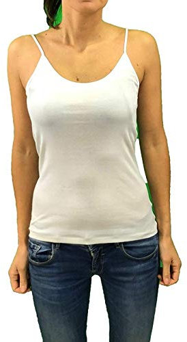 EMMEBIVI Canottiera Spalla Stretta Filo di Scozia Tessuto in Italia Art. 13831-6, Bianco