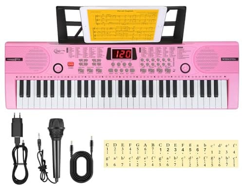Hricane Elektronisches Keyboard Piano 61 Tasten, tragbares Digitalpiano, Musik-Keyboard mit Mikrofon, Notenständer, Klaviernotenaufkleber, bestes Geschenk für Kinderanfänger