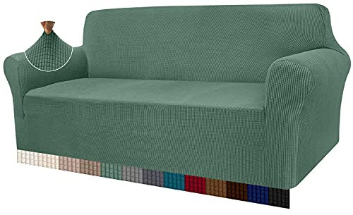 Granbest High Stretch Sofabezug Moderne Sofaüberwurf Jacquard Elastische Sofahusse für Wohnzimmer Protector für Hunde Haustiere (3 Sitzer, Salbei)