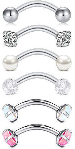 Rajnard Rook Ohrringe Augenbrauen Piercing Bar Real Opal 16G Chirurgischer Stahl BananeBarbell 8mm Turm Daith Conch Piercing Schmuck Silber Für Frauen Mädchen 6St