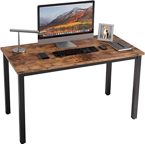 Homesbrand Desk, PC Laptop Study Workstation for Home Office, Living Room, Dining Table Sturdy, Engineered Wood, Rustic Brown Tabletop with Black Metal Frame, 1005075cm