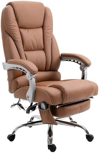 CLP Bürostuhl Pacific Kunstleder I Massage-Funktion I Ergonomisch, 360° Drehbar Mit Fußablage I Höhenverstellbar, Neigbare Rückenlehne, Farbe:Hellbraun