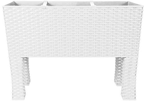 Tall Rectangular Plastic Rattan Indoor/Outdoor Trough Planter, White, 33 Litre