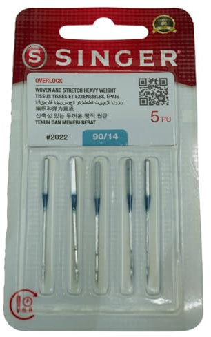 Singer Generic Lot de 5 aiguilles authentiques en chrome type 2022 pour surjeteuse Singer Taille 90/14