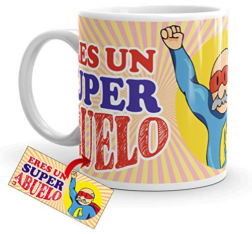Kembilove Taza Abuelo – Tazas cafe Graciosas para Abuelos y Padres con mensaje Eres un super abuelo – Taza padre y abuelo – Taza el mejor padre del mundo – Abuelo regalo original