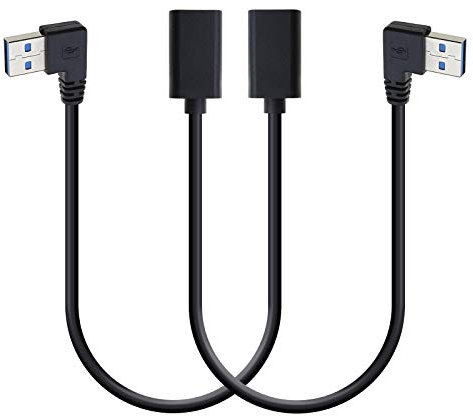 EMSea 2x USB 3.0 Male to Female Extension Data Cables 30cm Left & Right 90 Degree Elbow Plug Connector Converter 5Gbps Transfer Rate