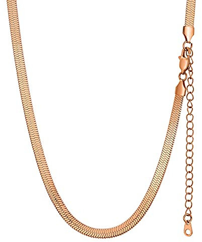 GOLDCHIC JEWELRY Collana Donna Catena Serpente Piatta Collana Donna Oro Rosa, Collana Girocollo Donna Oro a Catena Serpente in Acciaio Inossidabile 5 mm, Collana Serpente Donna Collana Snake 38cm