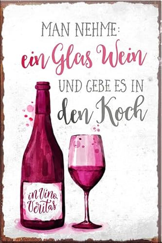 schilderkreis24 - Lustiger Wein Spruch Magnet “Man nehme EIN gutes Glas Wein Koch“ Deko Kühlschrankmagnet witzige Geschenkidee Weinkeller Weinbar Weinlaube 9x6 cm