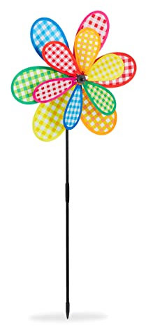 Relaxdays Windrad Blume, Blumenstecker für Garten & Balkon, Regenbogen Windspiel, HBT: 86 x 38 x 12 cm, Windmühle, bunt, Polyester 50% Kunststoff