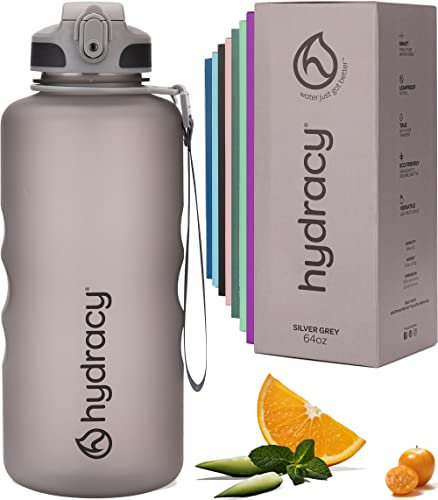 Hydracy Water Bottle with Times to Drink & Straw - Large 2 Litre BPA Free Motivational Water Bottle & No Sweat Sleeve -Leak Proof Gym Bottle with Time Marker -Ideal for Sports & Outdoors