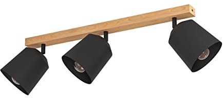 EGLO Deckenstrahler Cotorro, 3-flammige Deckenlampe mit schwenkbaren Spots, FSC100HB, skandinavische Deckenleuchte aus Holz in Natur und Metall in Schwarz, Deckenspot mit E27 Fassung