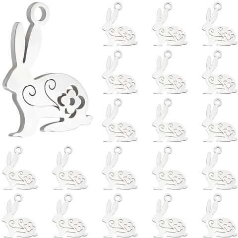 HOBBIESAY 20 Stück 201 Edelstahl-Charms 16x12 mm Hasen-Charms Kaninchen-Charms Tier-Osterhasen-Anhänger Für Osterketten-Armband-Ohrringherstellung, Bohrung: 1.5 mm