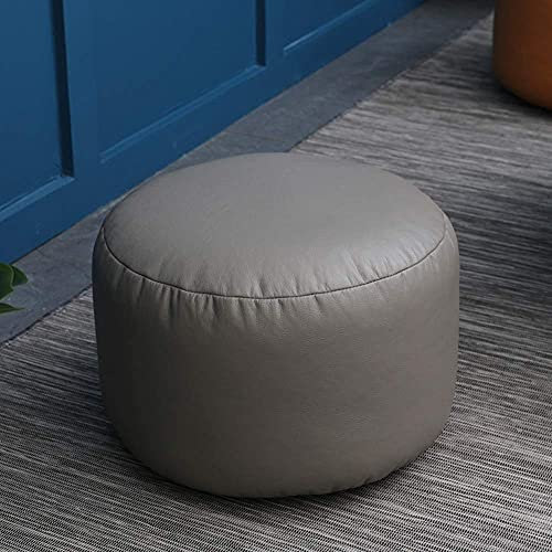 Collic Fußhocker Round Pouf Ottomans, Pu Leder Und Leinenstoff Zwei Material Pouffe Ottoman Abnehmbar Abnehmbar/Grau/45 * 45 * 28Cm(18 * 18 * 11Inch)