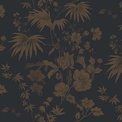 CiCiwind Selbstklebende Tapete Blumen 39×300cm Marineblau Gold Blumen Muster Tapete Vinyl Klebefolie Selbstklebend Wandverkleidung Wasserdicht Möbelfolie Selbstklebend für Wand Möbel Dekor