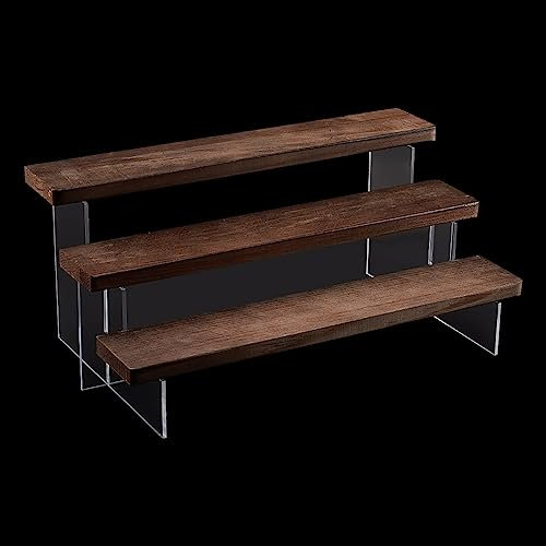 nbeads 3-Stöckige Displayerhöhung Aus Klarem Acryl, Zeigen Ständer Clear Display Regal Holz Riser für Cupcakes Parfums Bonbons mit Ohrring Schmuckdisplay, Kokosnuss