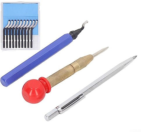 Deburring Tool Kit Burr Removal Blades with Hole Puncher Scribing Pen Reamer Burr Remover for 3D Prints, Pipe, Plastic, Aluminum